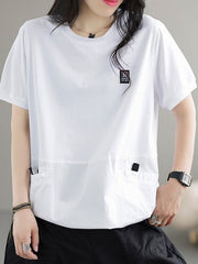 Split-Joint Loose Short Sleeves Round-Neck T-Shirts Tops