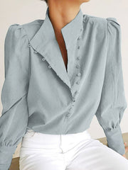 Solid Color Split-Joint Long Sleeves Loose High-Neck Blouses