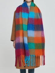 Keep Warm Multi-Colored Plaid Tasseled Thick Shawl&Scarf