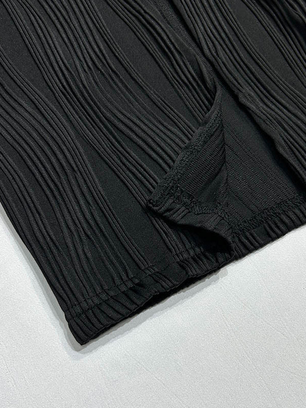 Pleated Solid Color Split-back Split-Joint Zipper Bodycon Sleeveless Spaghetti-Neck Maxi Dresses