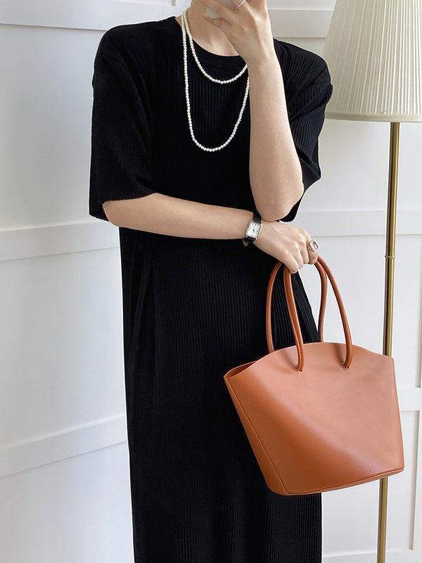 Original Casual Pleated Solid Color Midi Dress