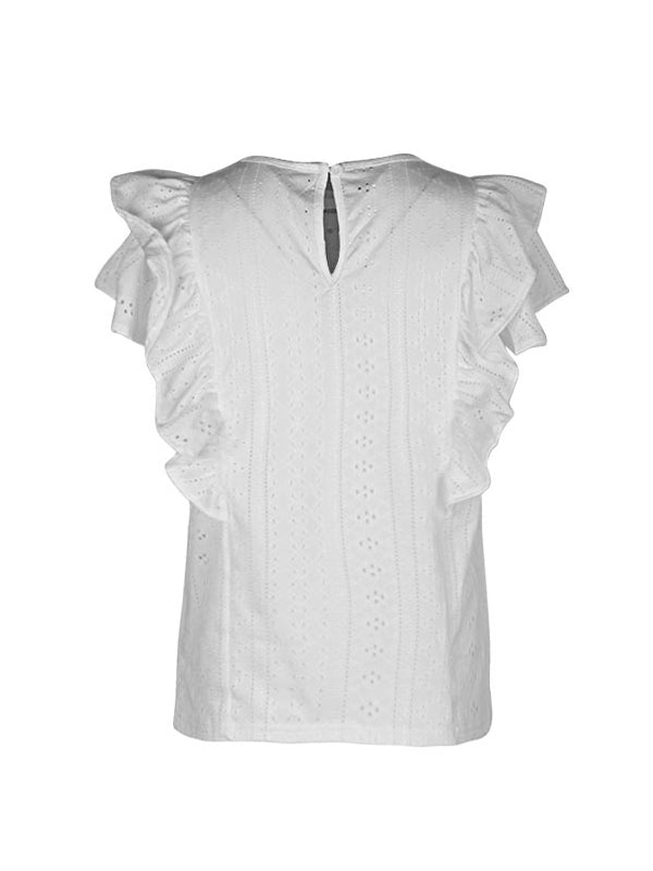 Floral Pleated Solid Color Split-Joint Loose Short Sleeves Round-neck T-Shirts Tops