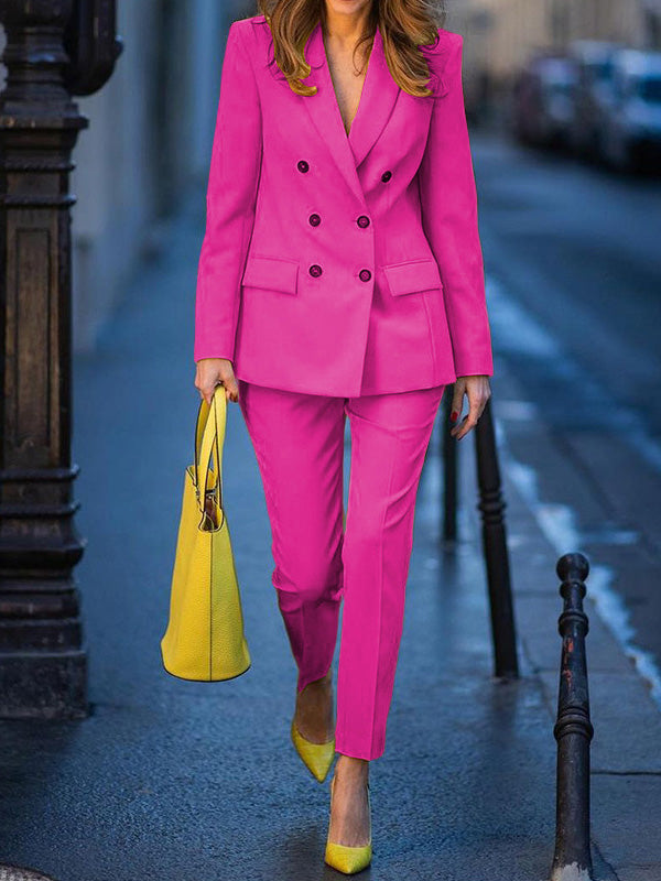 Notched Collar Long Sleeves Loose Buttoned Outerwear Top +  Pants Bottom Two Pieces Set