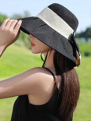 Bowknot Contrast Color Pleated Split-Joint Sun Hat Fisherman Hat
