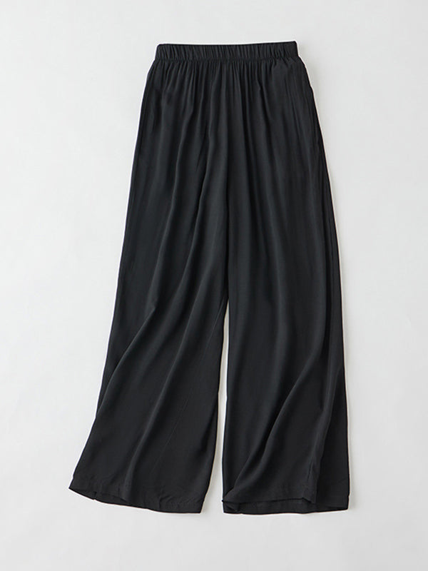 Elasticity Solid Color Loose Wide Leg Casual Pants Bottoms