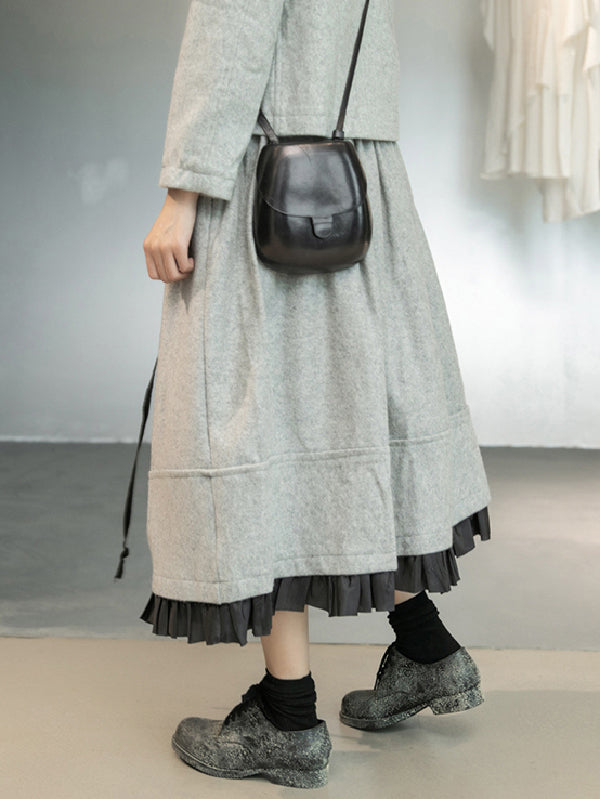 Urban Long Sleeves Buttoned Round-Neck Jacket Top+ Split-Joint Skirt Two Pieces Set