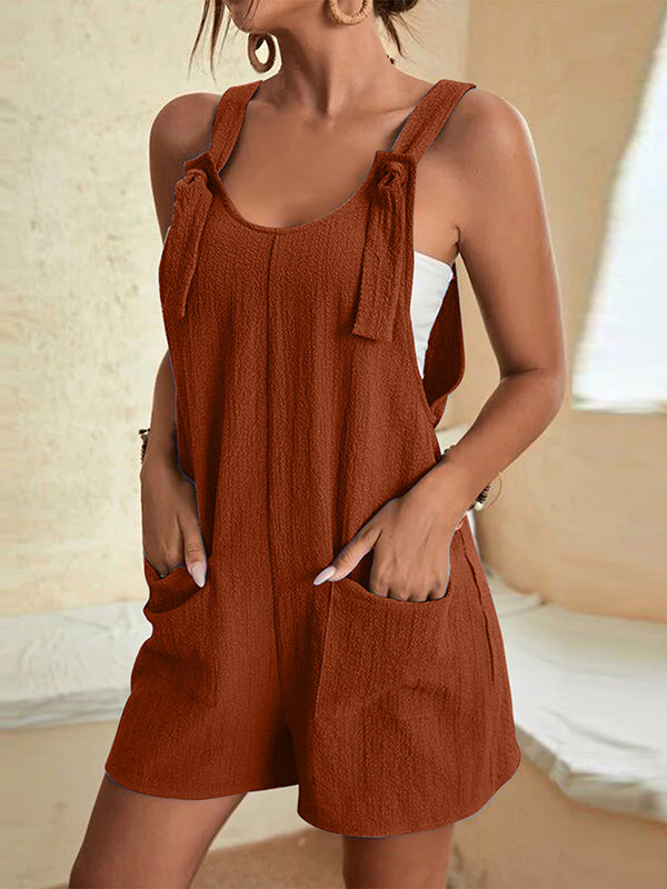 Solid Color Loose Sleeveless U-neck Rompers