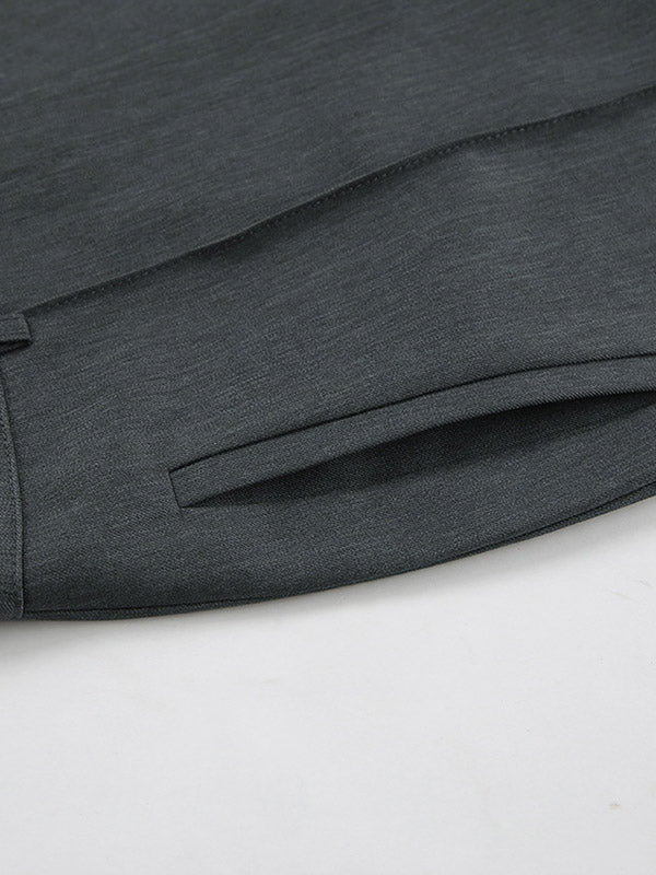 Pleated Solid Color Split-Joint High Waisted Trousers Suit Pants