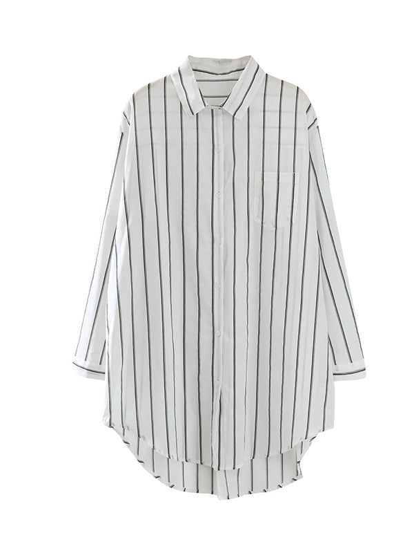 Striped Irregular clipping Long Sleeves Lapel Shirts Tops