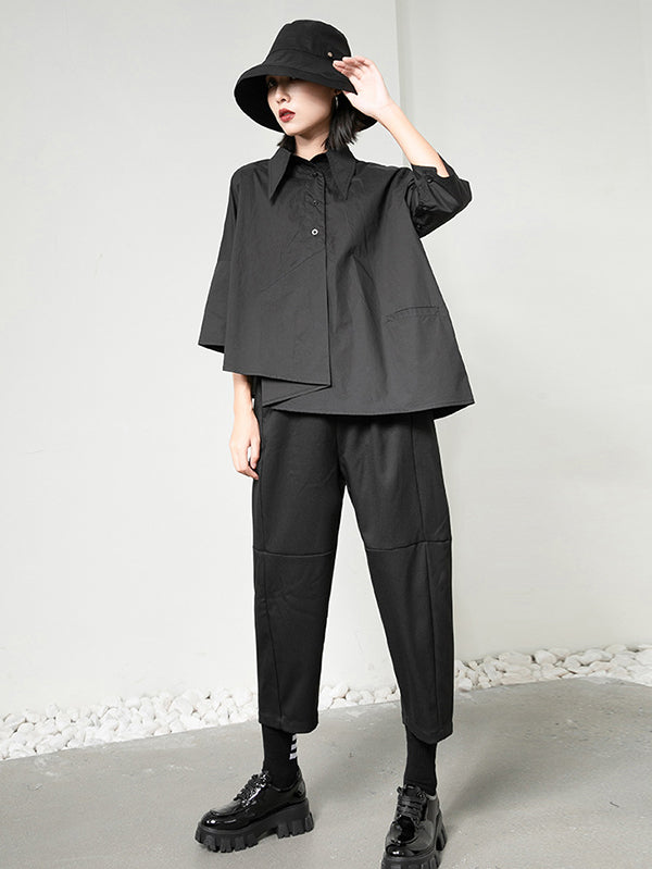 Leisure Loose Irregularity Solid Color Polo Blouses&Shirts Tops