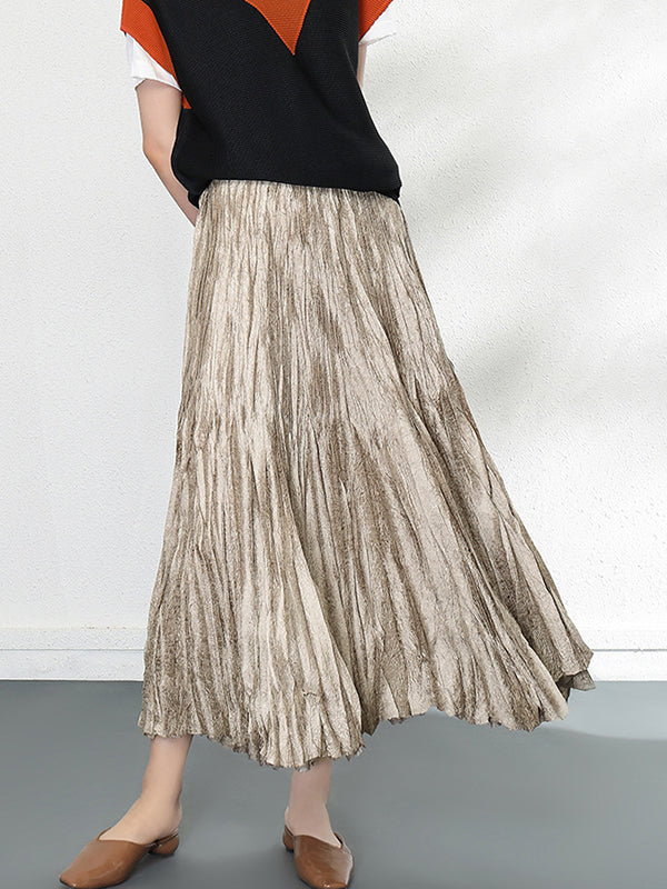 Elasticity Pleated Solid Color A-line High Waisted Skirts Bottoms