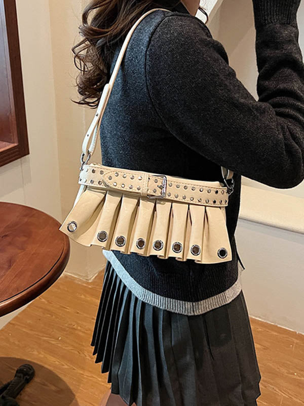 Geometric Pleated Zipper Shoulder Bags Handbags