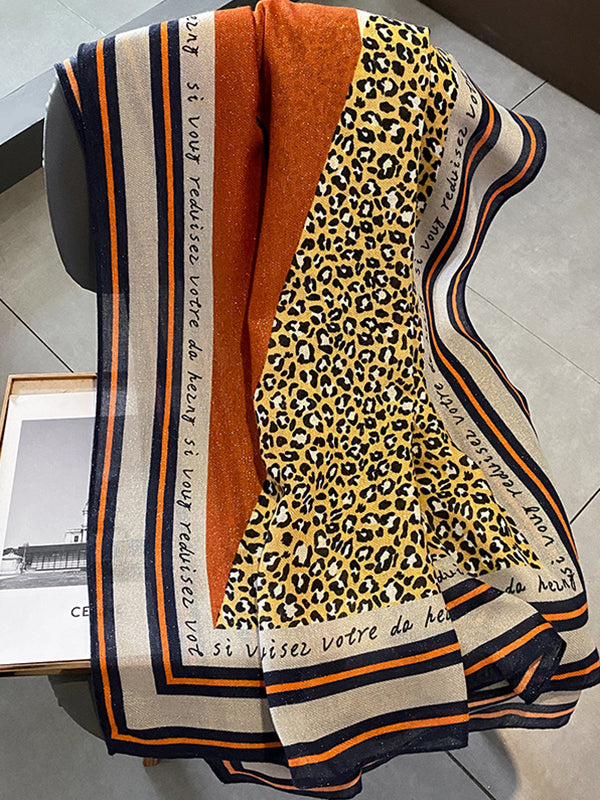 Vintage Ramie Cotton Leopard Printed Scarf