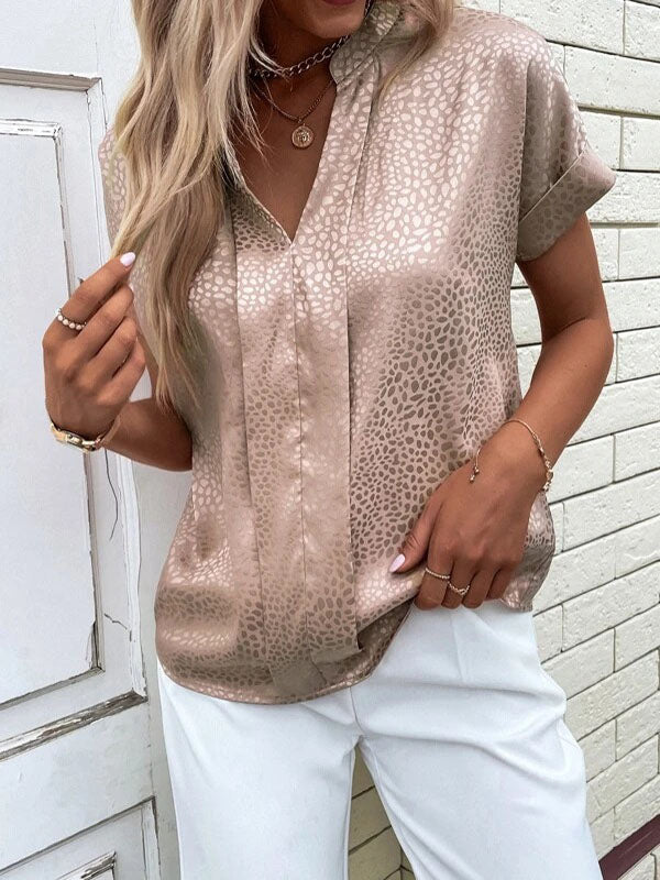 Jacquard Leopard Split-Joint Batwing Sleeves Loose V-Neck Blouses