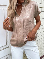 Jacquard Leopard Split-Joint Batwing Sleeves Loose V-Neck Blouses