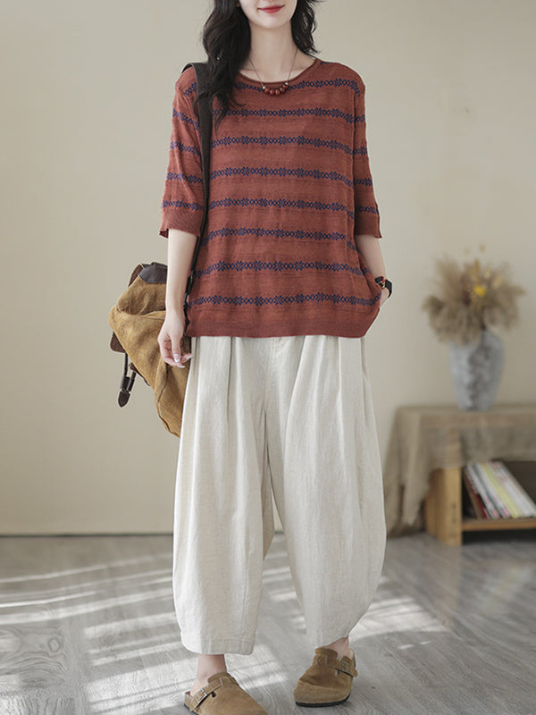 Printed Half Sleeves Loose Round-neck T-Shirts Tops
