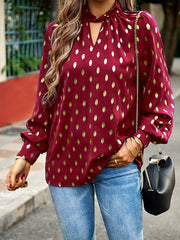 Bronzing Hollow Long Sleeves Loose Mock Neck Blouses&Shirts Tops