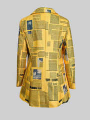 Long Sleeves Newspaper Print Split-Joint Lapel Blazer Suits