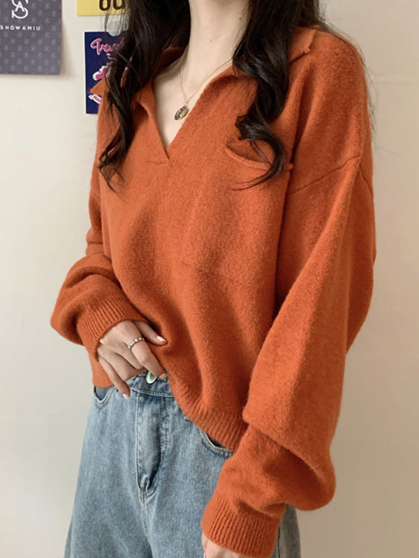 Casual Simple 6 Colors V-Neck Long Sleeves Sweater Top