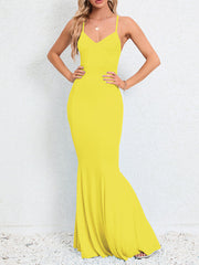 Solid Color Split-Joint Bodycon Mermaid Spaghetti-Neck Maxi Dresses