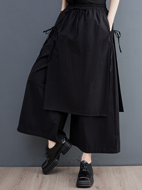 Solid Color Split-Joint Ninth Pants Wide Leg Casual Pants Bottoms