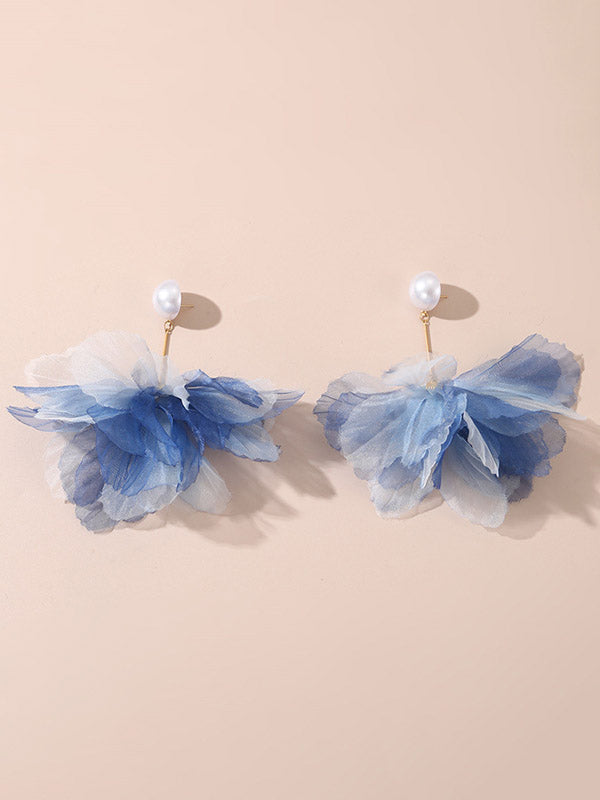Three-Dimensional Flower Drop Earrings