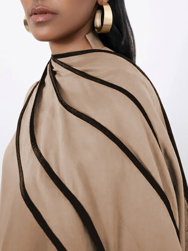 Asymmetric Pockets Split-Joint A-Line Capelet Round-Neck Maxi Dresses