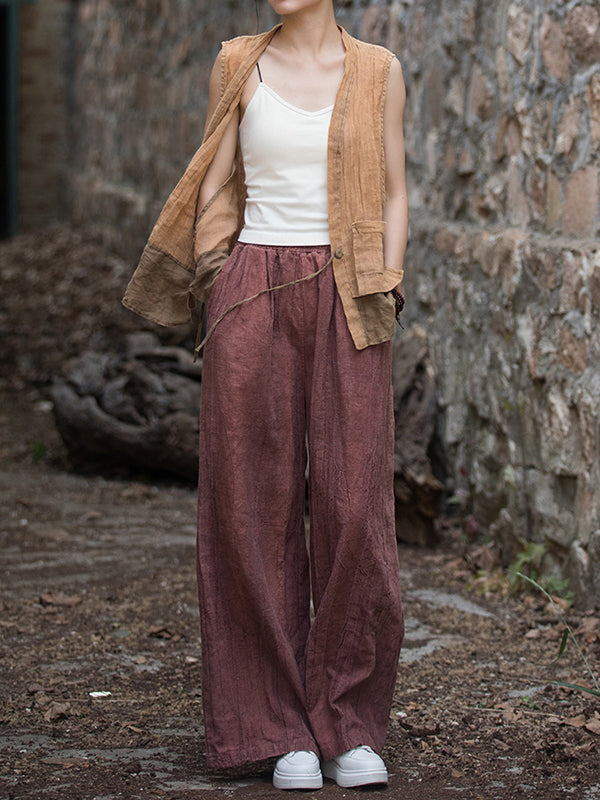 Elasticity Pockets Tie-Dyed Wide Leg Trousers Casual Pants Bottoms