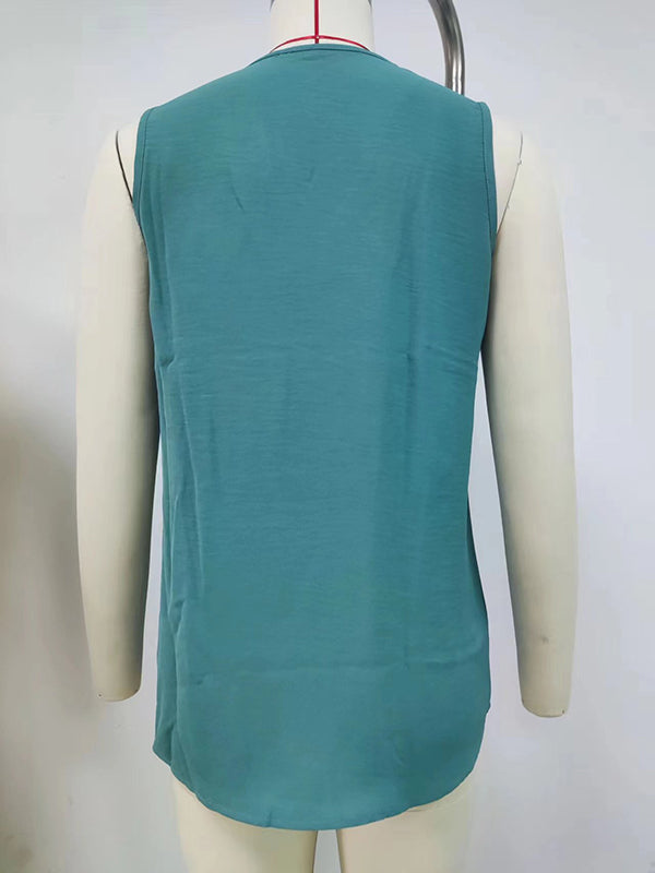 Solid Color Loose Sleeveless V-neck Vest Top
