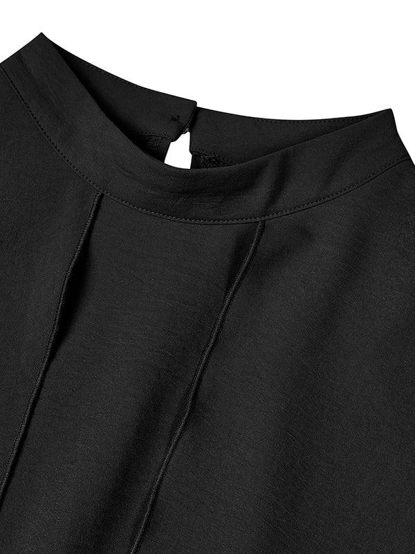 Solid Color Split-Joint False Two High-Low Mock Neck Blouses&Shirts Tops