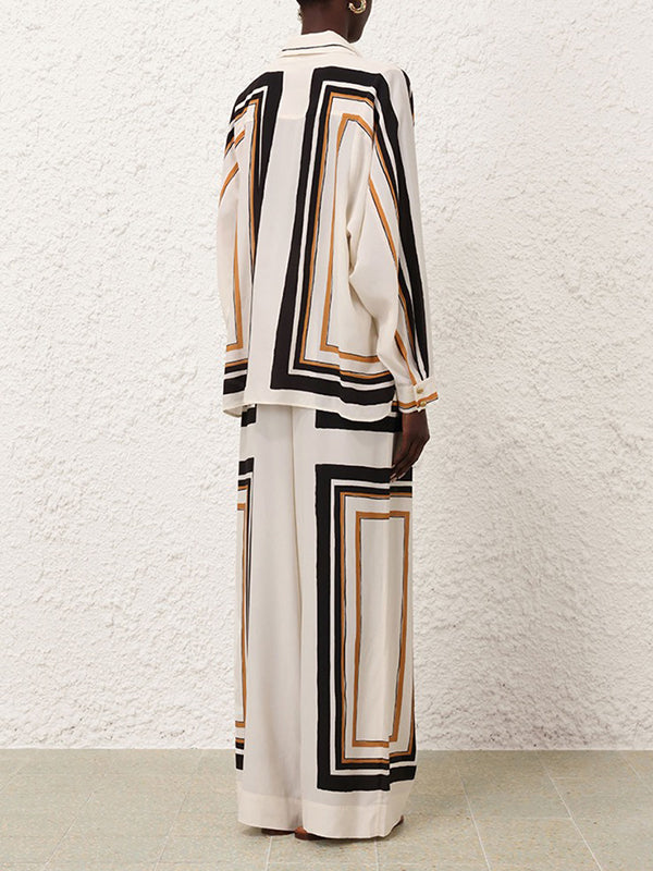 Loose Wide Leg Plaid Striped Tied Waist Casual Pants Bottoms Trousers