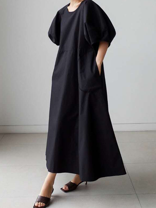 Original Bishop Sleeve Solid Color Midi Dress