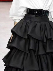 Falbala Layered Solid Color A-Line Loose Skirts Bottoms