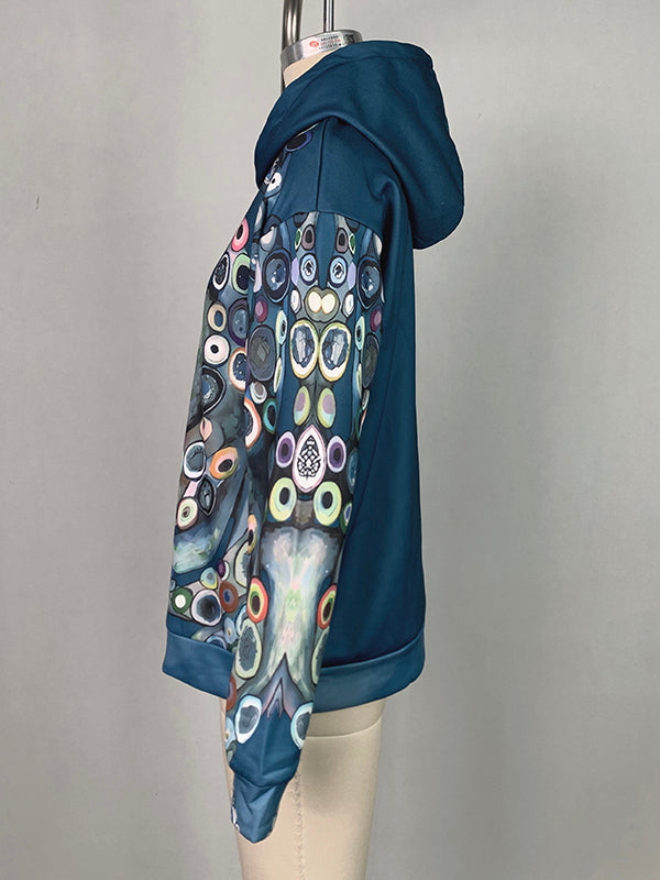 Printed Long Sleeves Hooded Hoodies Tops