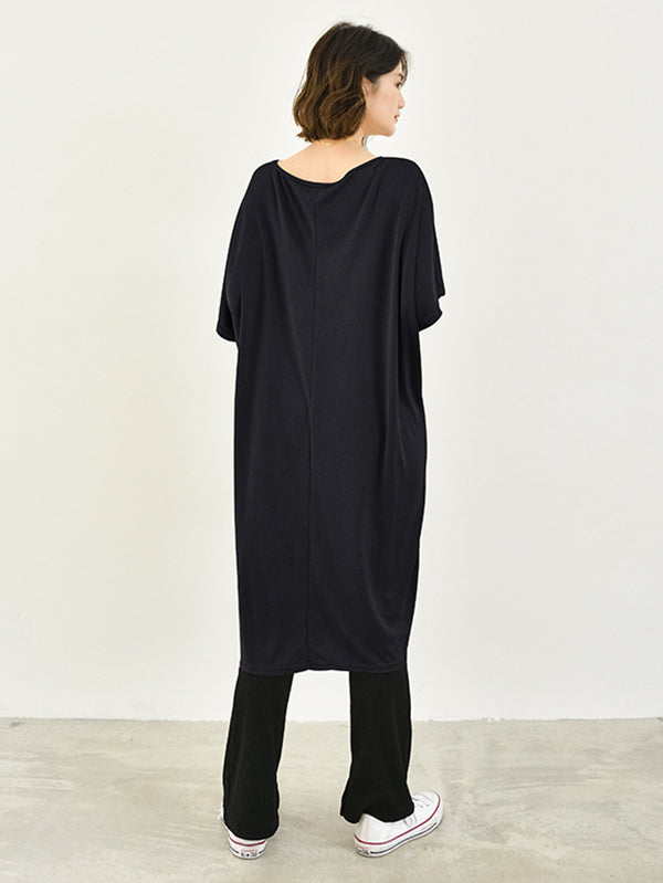 Casual Batwing Half Sleeves Solid Color Round-Neck Midi Dresses