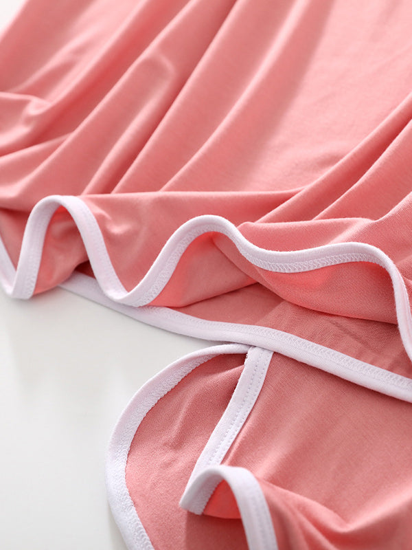 Solid Color Sleeveless Loose Vest Top + Elasticity Pleated Shorts Bottom Pajama Sets