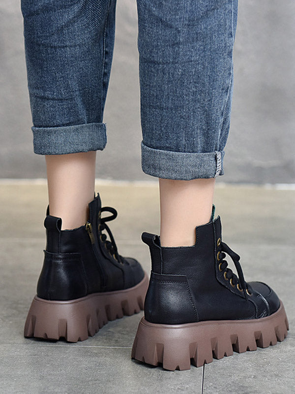 Vintage Cow Leather Platform Shoes Boots