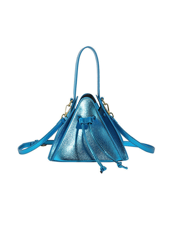 Drawstring Solid Color Split-Joint Triangle Handbags