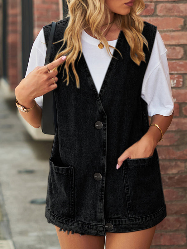 Split-Joint Loose Sleeveless V-Neck Vest Top