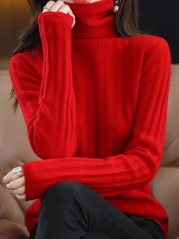 Keep Warm Solid Color Long Sleeves Skinny High Neck Sweater Tops Pullovers