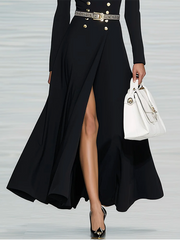 Long Sleeves Buttoned Solid Color Notched Collar Maxi Dresses Shirt Dress