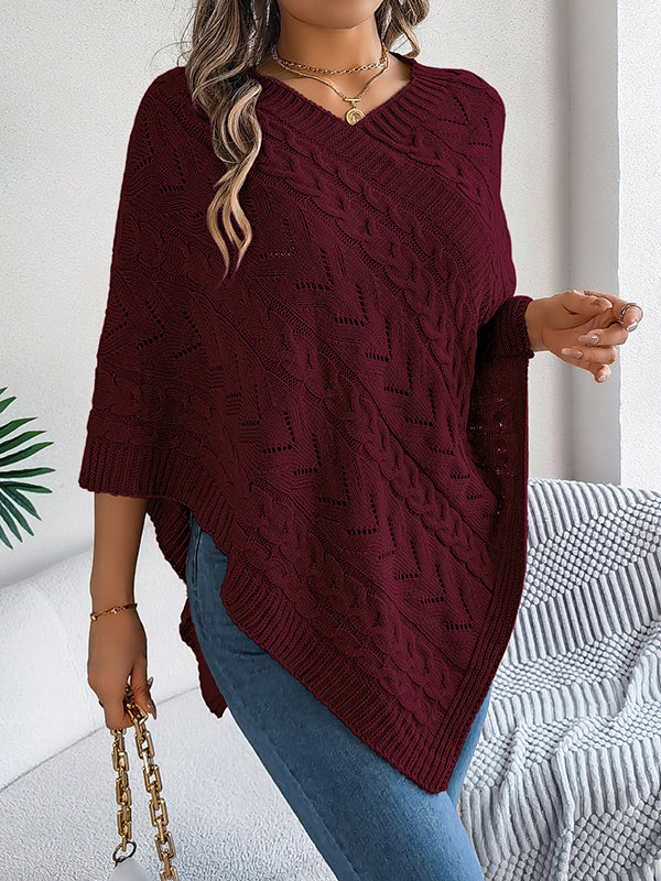 Solid Color Half Sleeves Loose V-neck Cape