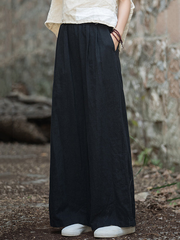 Elasticity Solid Color Wide Leg Trousers Pants
