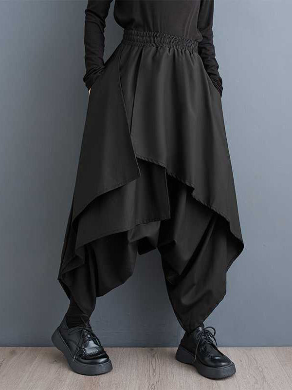 Asymmetric Elasticity Layered Solid Color High Waisted Loose Culotte