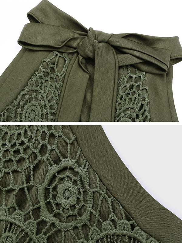 Solid Color Split-Joint Loose Sleeveless Halter-Neck Vest Top