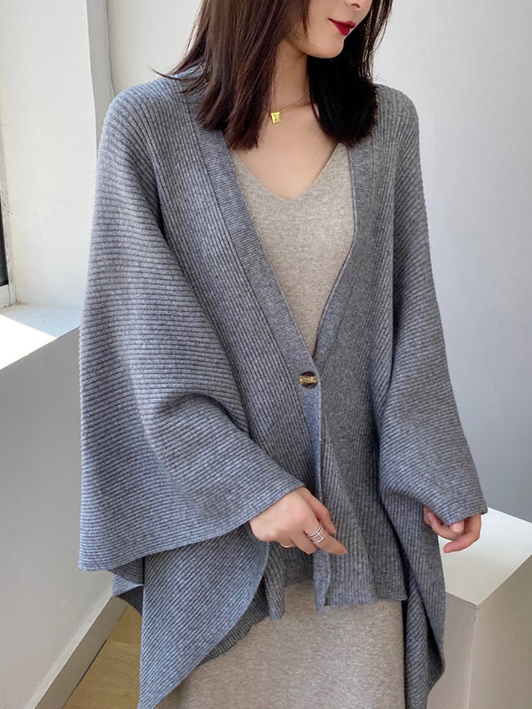 Loose Raglan Sleeve V-Neck Shawl Cardigan Tops