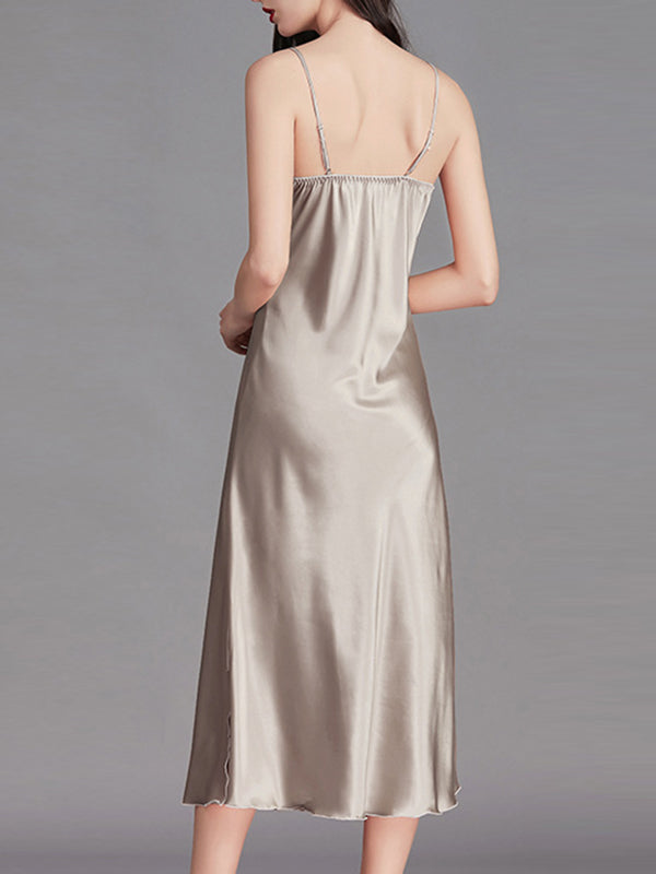 Solid Color Loose Sleeveless Spaghetti-Neck Babydolls Nightdress