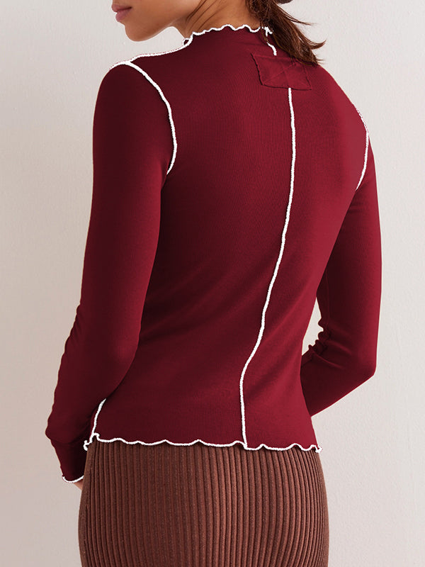 Solid Color Long Sleeves Skinny Round-Neck T-Shirts
