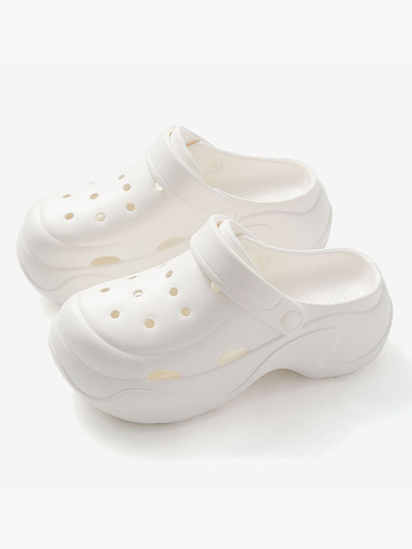Hollow Round-Toe Solid Color Slippers Sandals Crocs