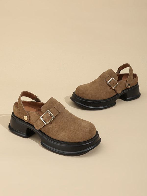 Belt Buckle Round-Toe Shallow Cut Split-Joint Platform Shoes Mary Janes